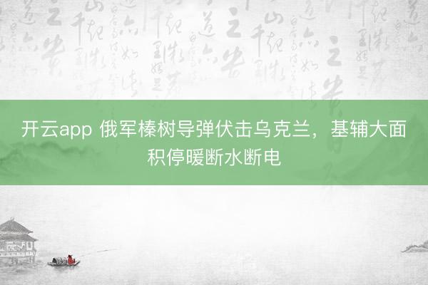 开云app 俄军榛树导弹伏击乌克兰，基辅大面积停暖断水断电