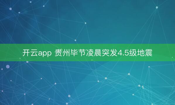 开云app 贵州毕节凌晨突发4.5级地震