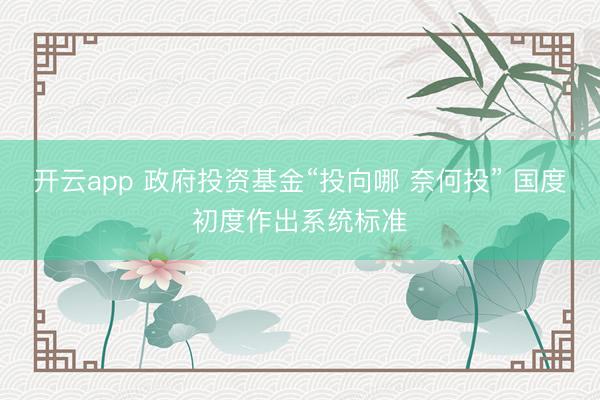 开云app 政府投资基金“投向哪 奈何投” 国度初度作出系统标准