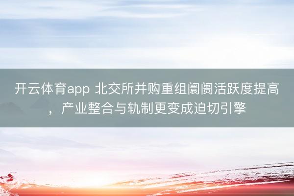 开云体育app 北交所并购重组阛阓活跃度提高，产业整合与轨制更变成迫切引擎
