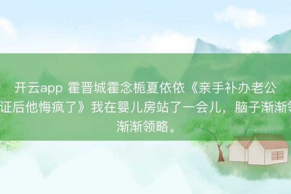 开云app 霍晋城霍念栀夏依依《亲手补办老公成婚证后他悔疯了》我在婴儿房站了一会儿，脑子渐渐领略。